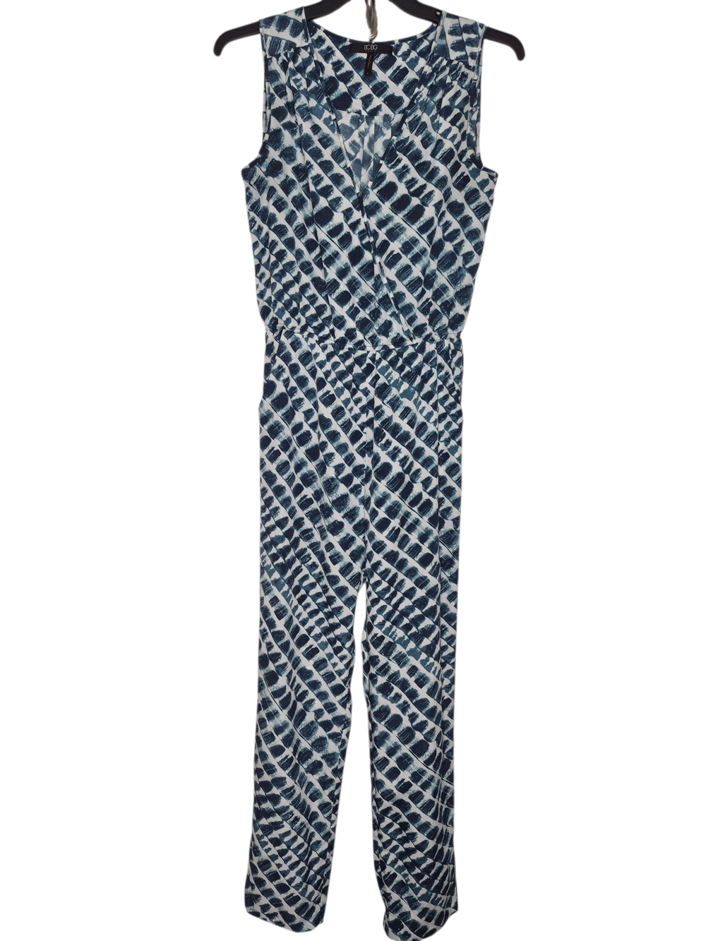BCBG PARIS Tie Dye Sleeveless Jumpsuit Navy White Womens S 18x30